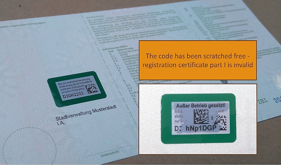 The code has been scratched free - registration certificate part I is invalid